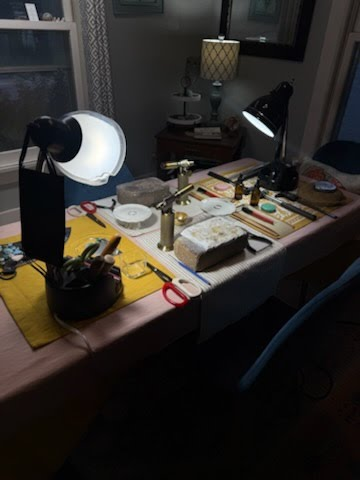 Jeweler's workbench with hand tools