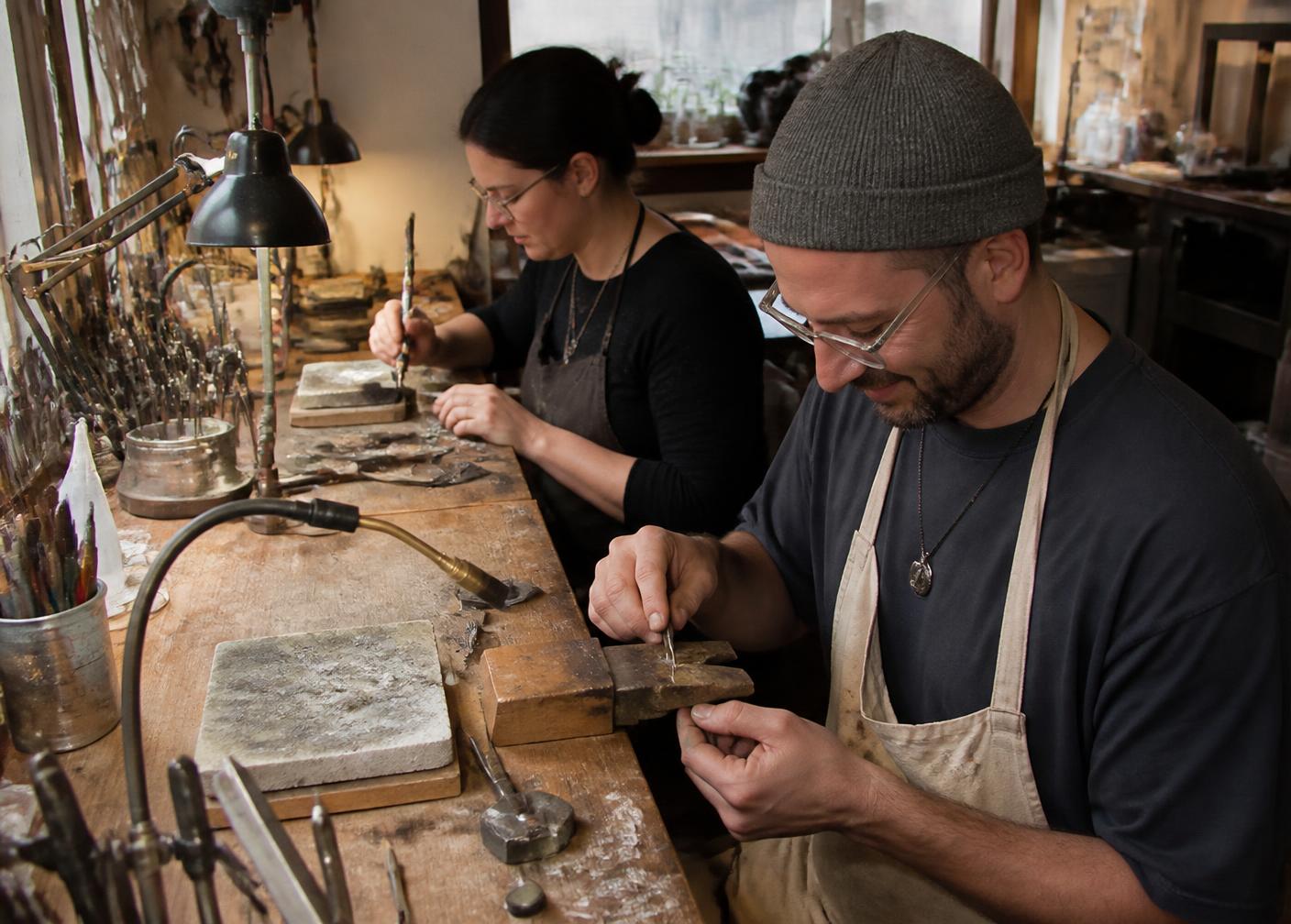 Soldering at the bench during an advanced class